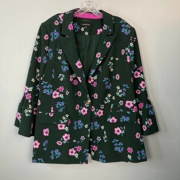 LANE Bryant The Bryant Blazer Green Floral 3/4 Flare Bell Sleeve Size 20 Jacket - Picture 9 of 15